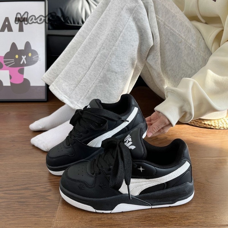 Vans Shoes Old Skool - Sepatu Skateboard Kulit Hitam Putih Wanita,