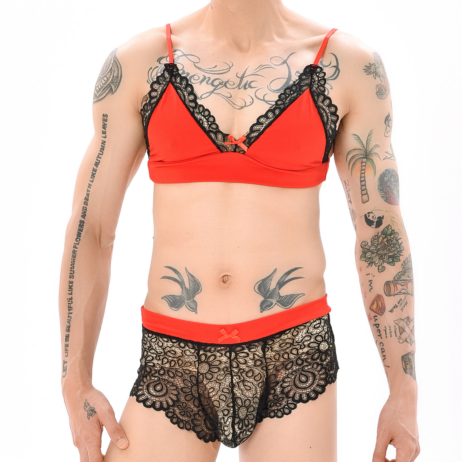 Sheer Mesh Bra - Set Lingerie Seksi Pria Crossdressing Erotis,